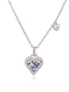 Gold filled Heart Pendant Necklace with CZ Pink & Blue Accent Stones